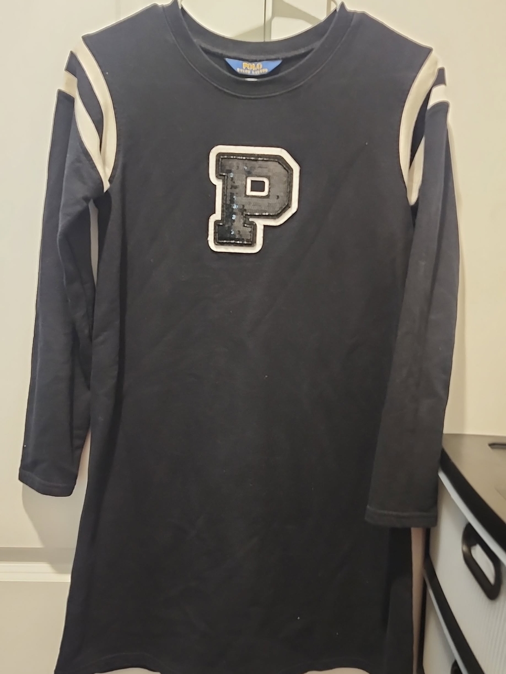Polo Black Long Sleeve Sequin 'P' Sweatshirt Dress